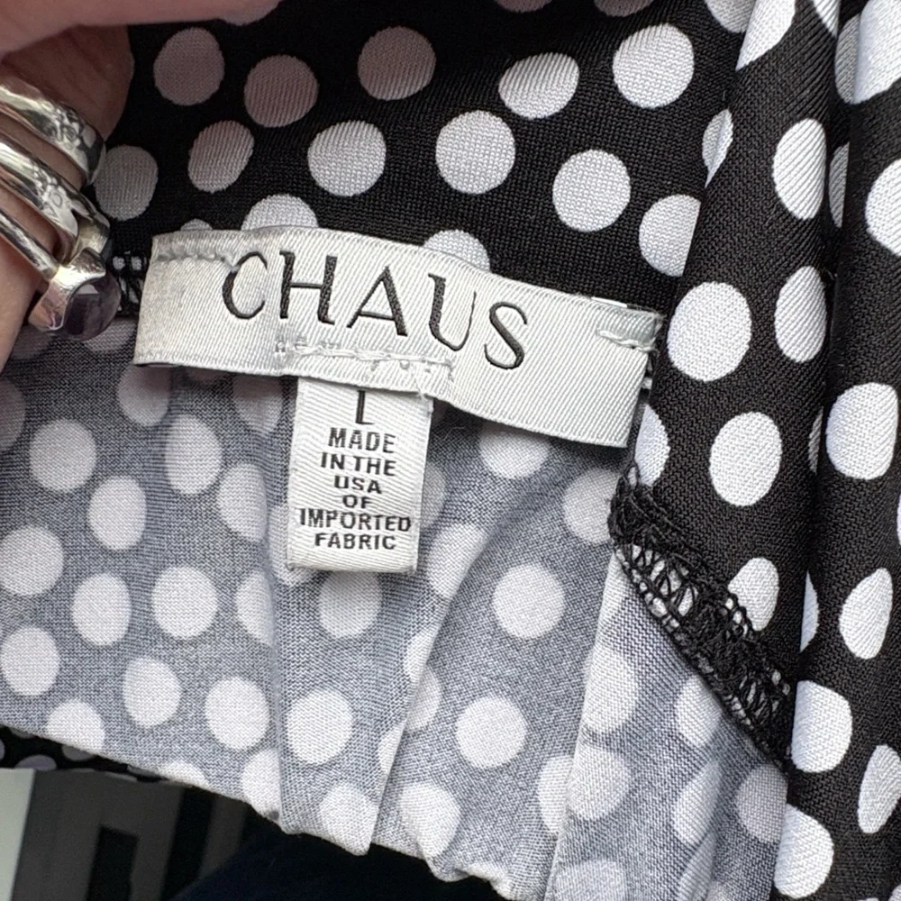 Chaus Polka Dot Black and White Women's A-Line Elastic Waist Midi Skirt